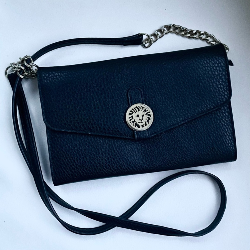 Anne Klein Embossed Logo Mini Crossbody Bag in Black